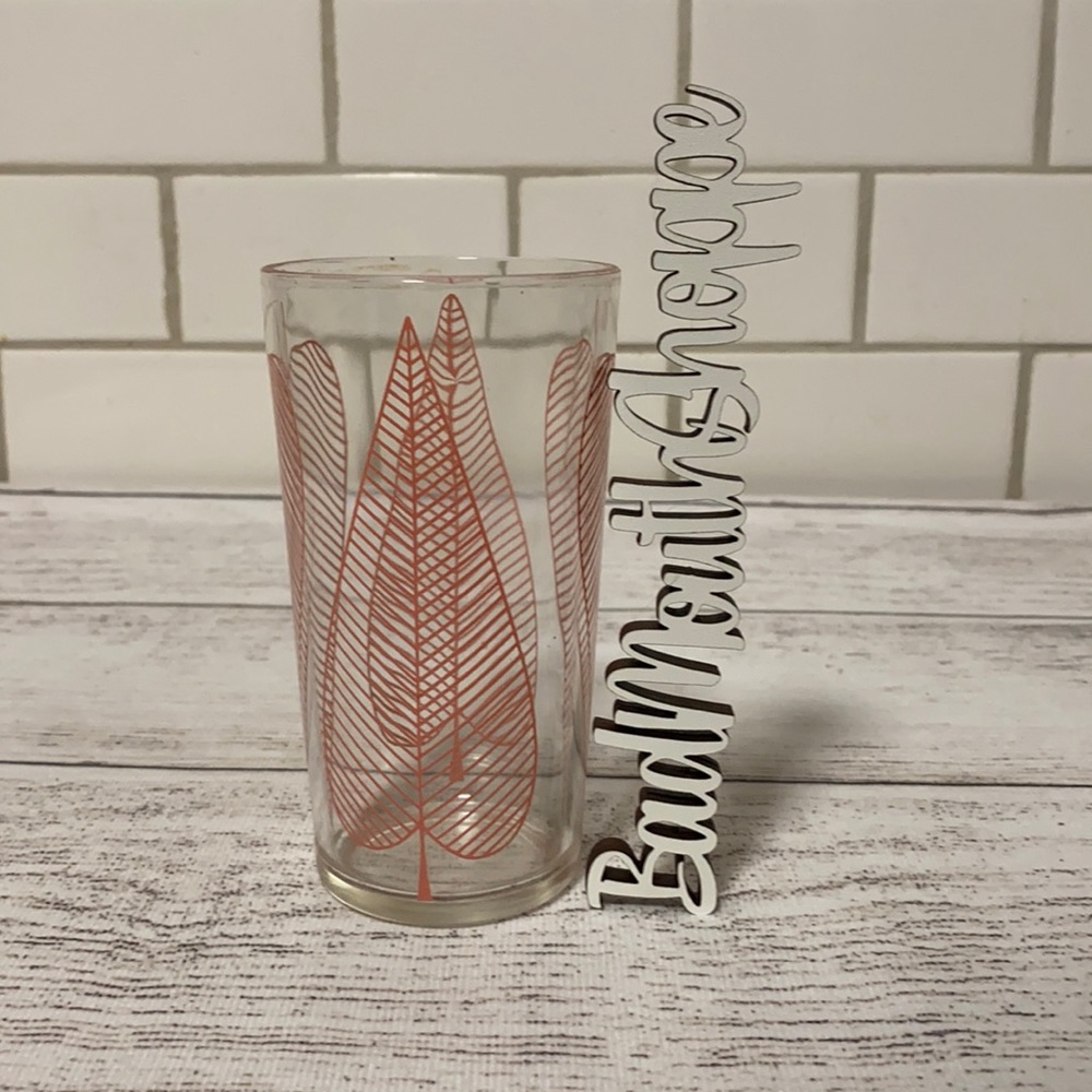 Vintage Retro Mid Century Pink Leaves Leaf Glass Tumbler Cup